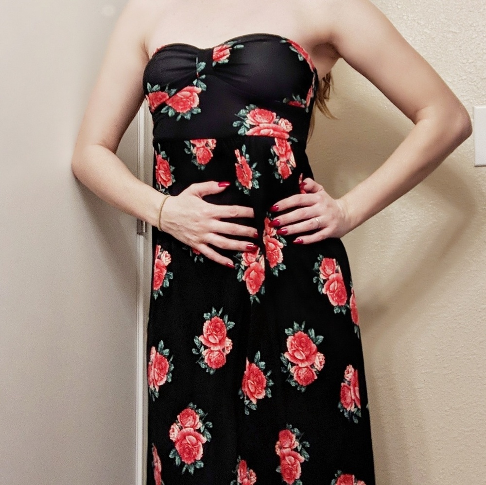 Black Rose maxi dress strapless